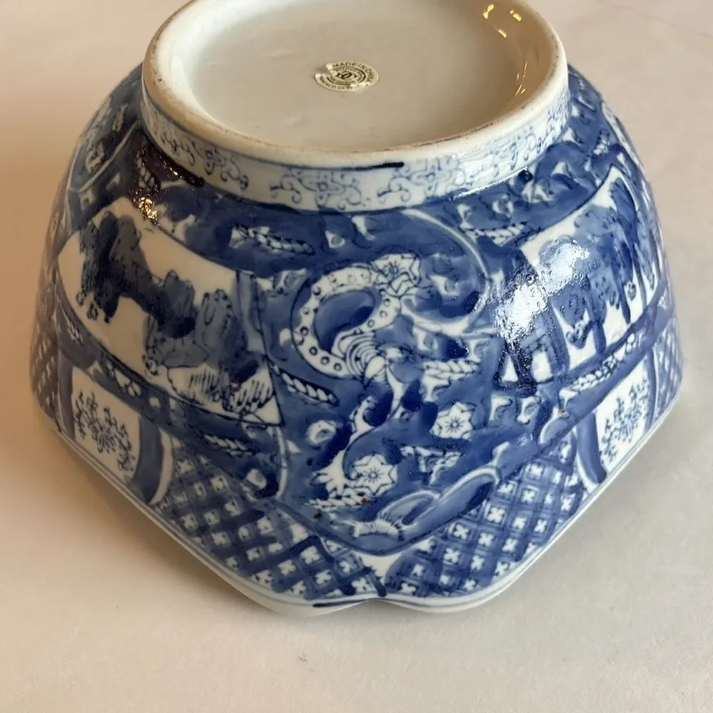 Williams Sonoma Vintage Asian Chinese Large Blue & White Porcelain Bowl 10”